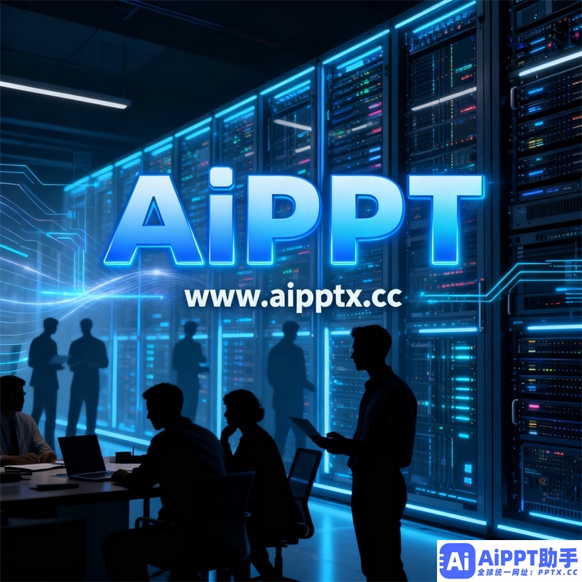 商务演示PPT模板封面，展现专业蓝色系设计与数据可视化布局